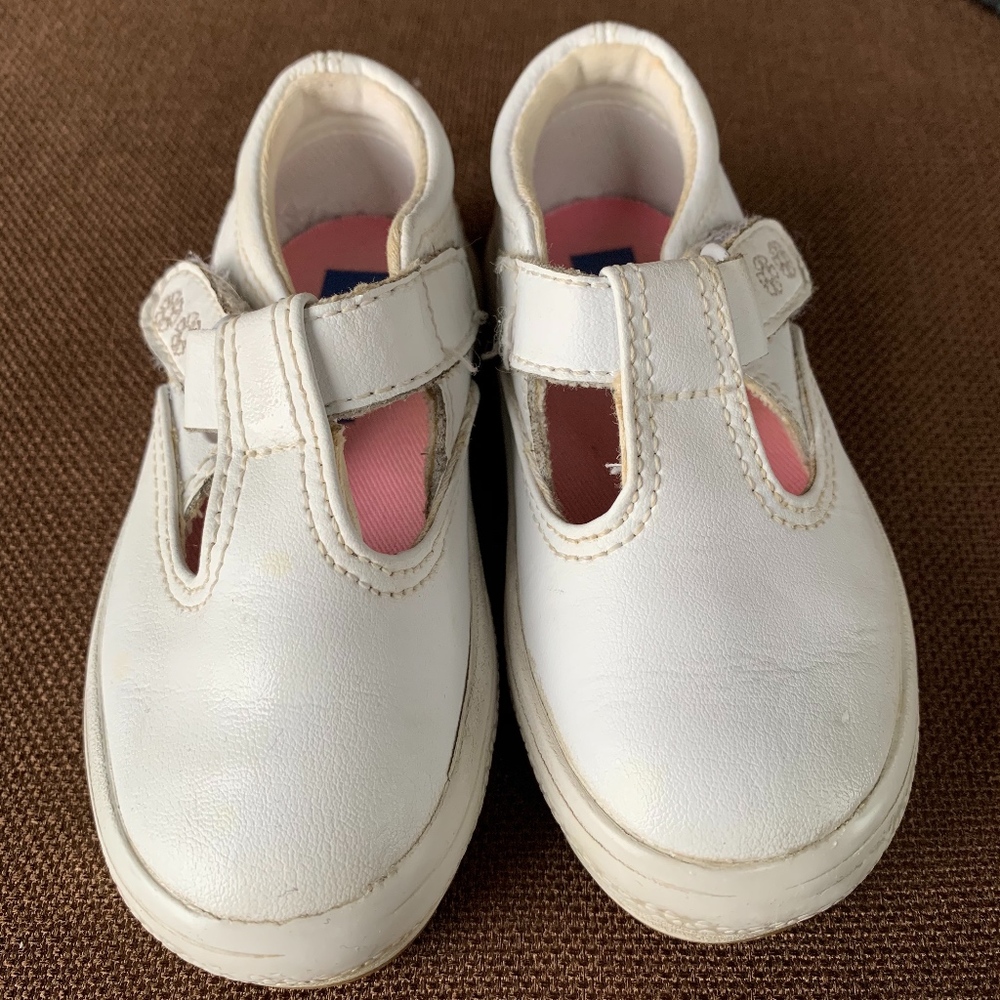 Keds White Leather Little Girl's T-Strap Shoes